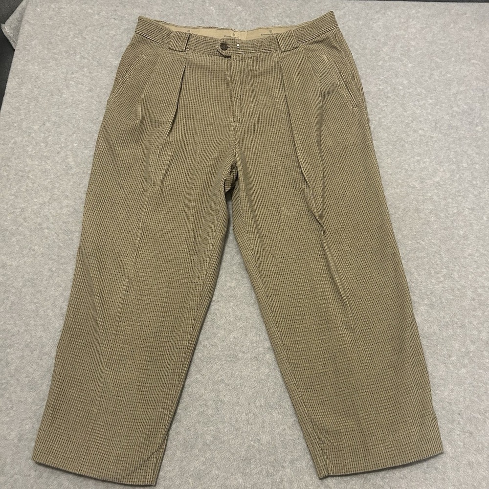 Ermenegildo Zegna Pants Mens 38x27 Brown Pleated Checker Bryan Dress Trousers